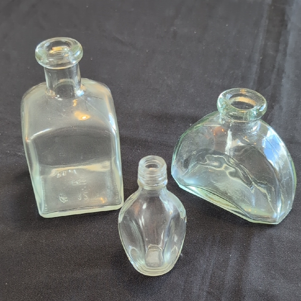 Set of 3 Clear Glass Bottles